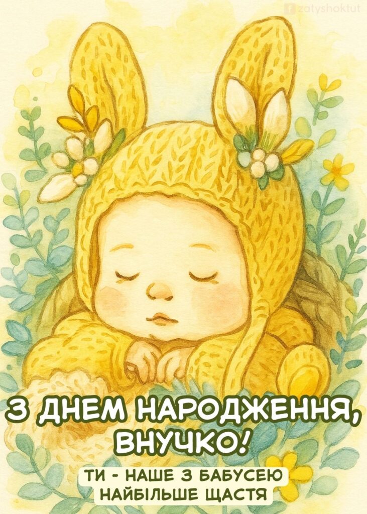 Малюк у жовтому костюмі з вушками спить серед квітів