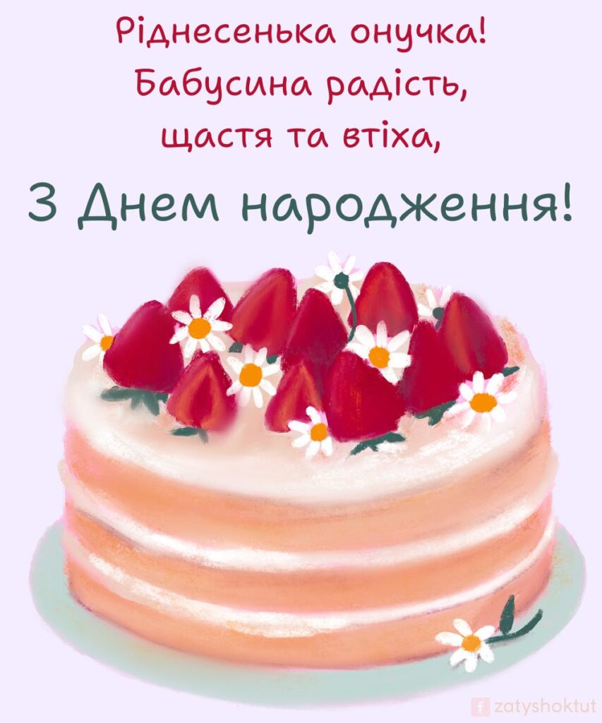 Малюнок тортика з полуницею та ромашками