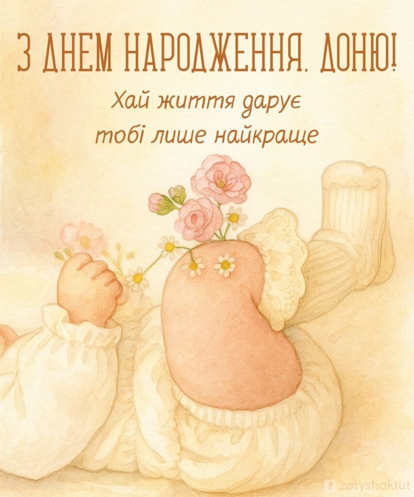 Картинка з немовлятам для привітання у день народження доні