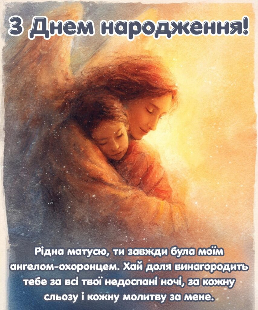“Мама янгол” картинка з написом вітання для мами
