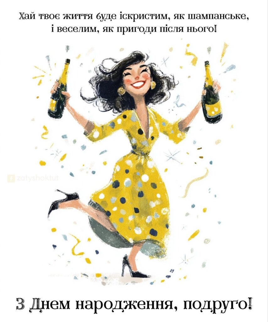 Весела жінка з шампанським у жовтій сукні святкує