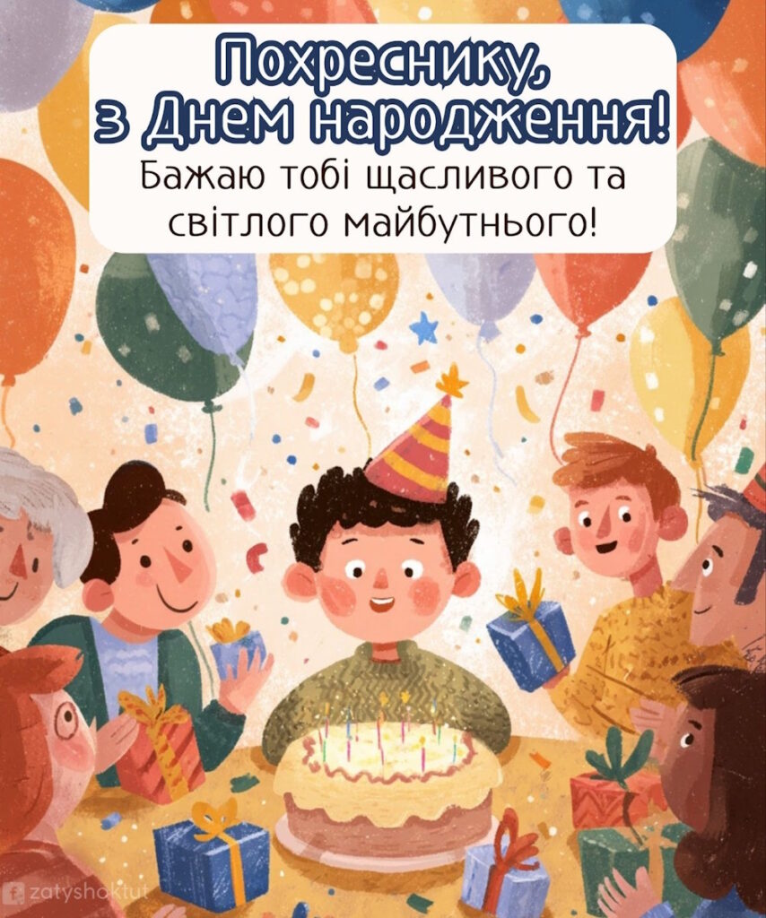 Святкова сцена з дитиною, друзями, тортом та подарунками