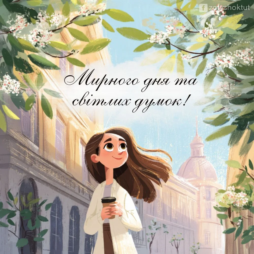 Дівчина з кавою гуляє містом Київ