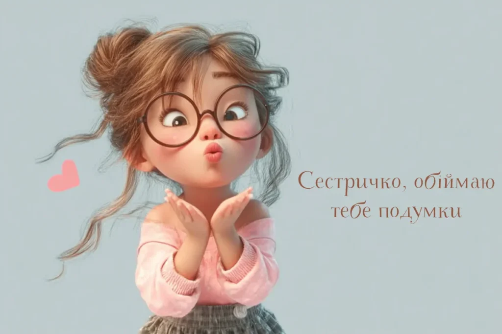 Мила ілюстрація дівчинки в окулярах, що надсилає повітряний поцілунок сестрі