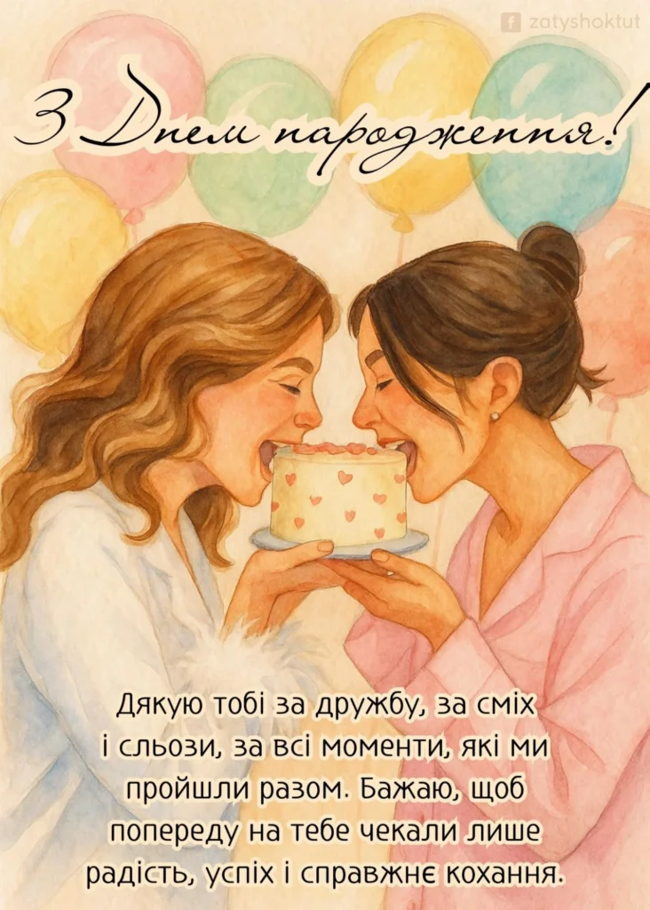 Дві дівчини їдять один торт з різних сторін