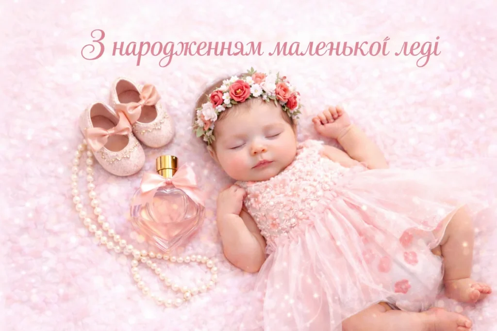 Дівчинка немовлятко з туфельками З народженням маленької леді