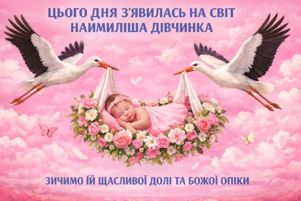 Лелеки принесли доню у квіточках