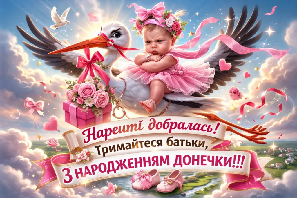 Дівчинка на лелеці – З народженням донечки