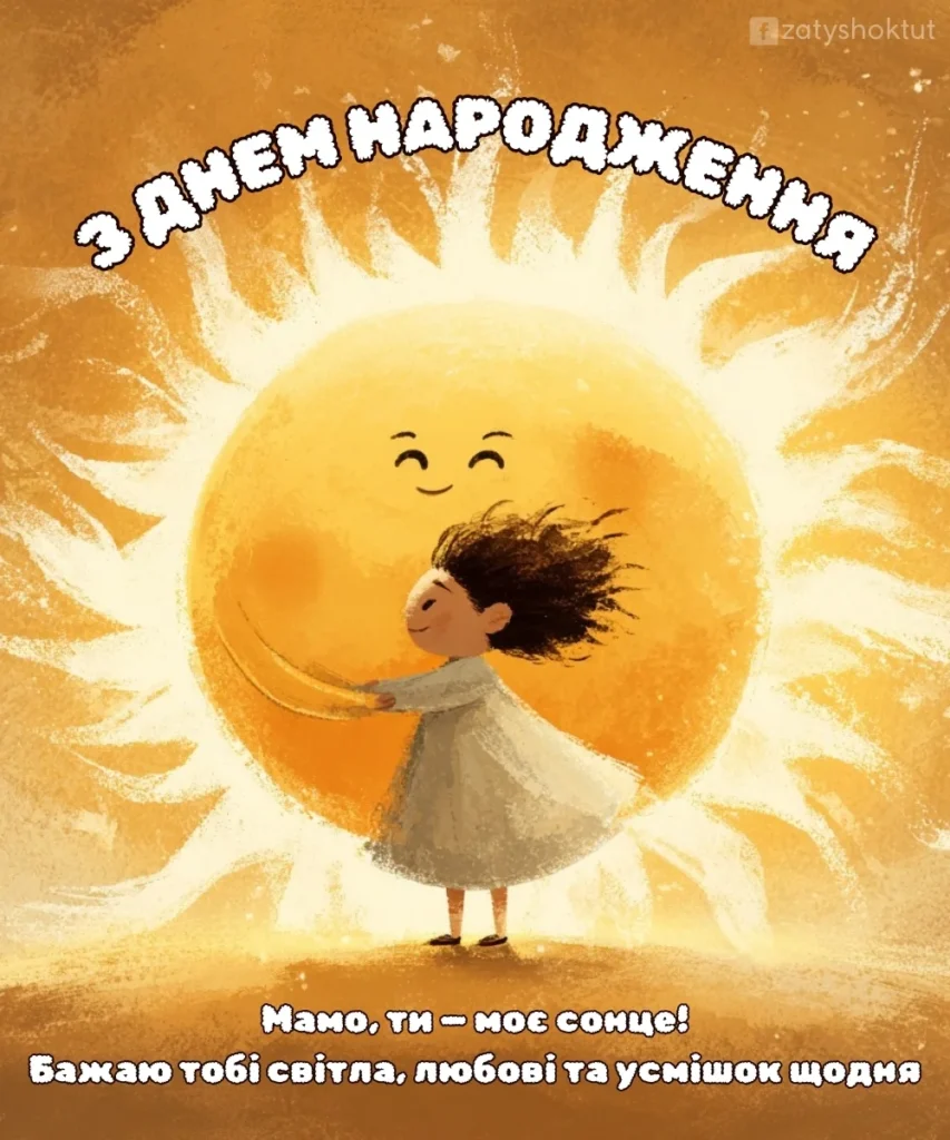 “Мама як сонечко” картинка привітання для мами