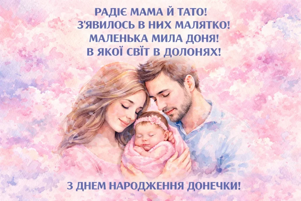 Щаслива сім'я – мама, тато та немовля-доня