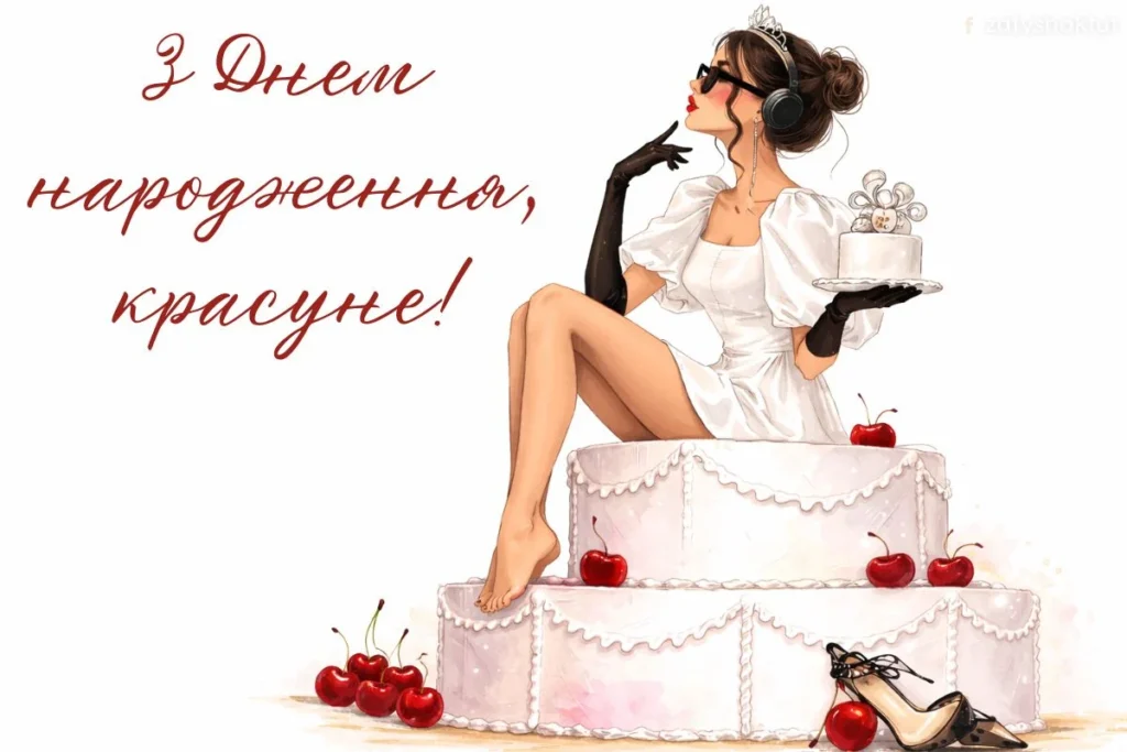 Дівчина сидить на святковому торті