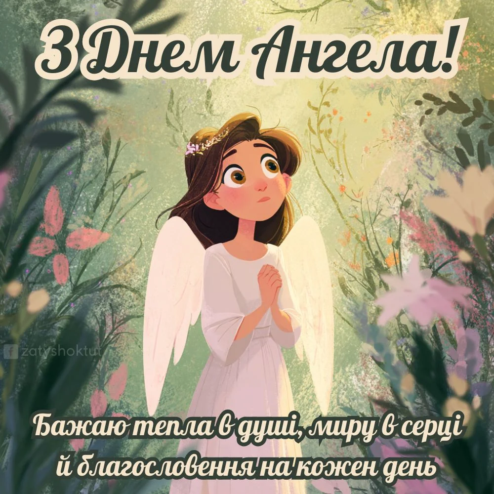 Мила дівчина-ангел у весняному саду з побажаннями добра