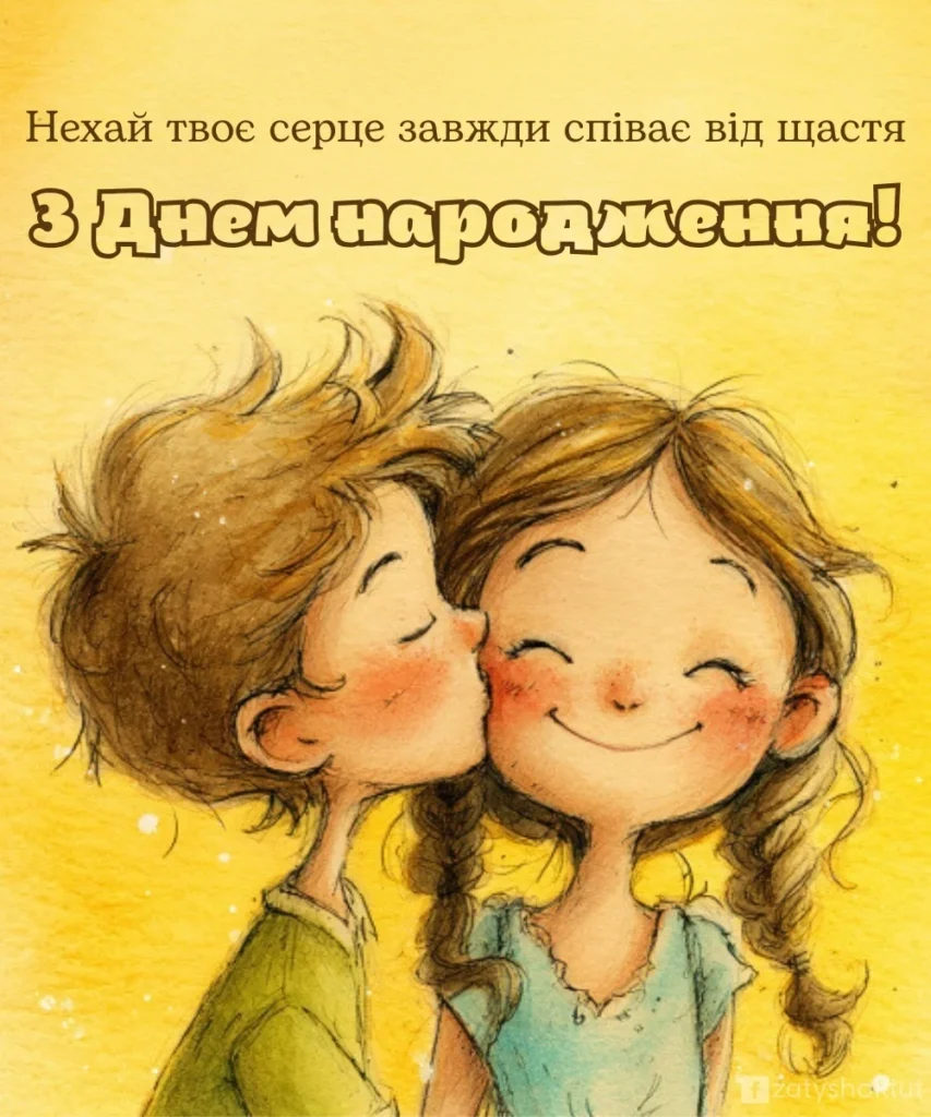 “Солодкий поцілунок” картинка з написом – З Днем народження 