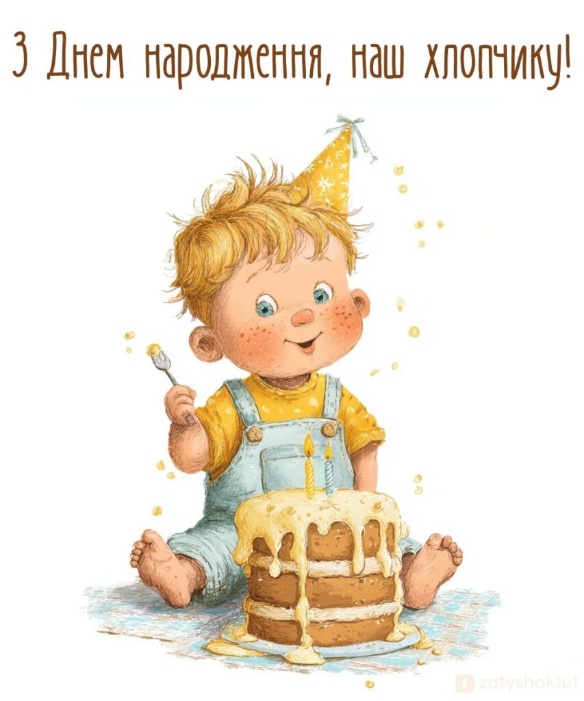 Дитина сидить біля торта