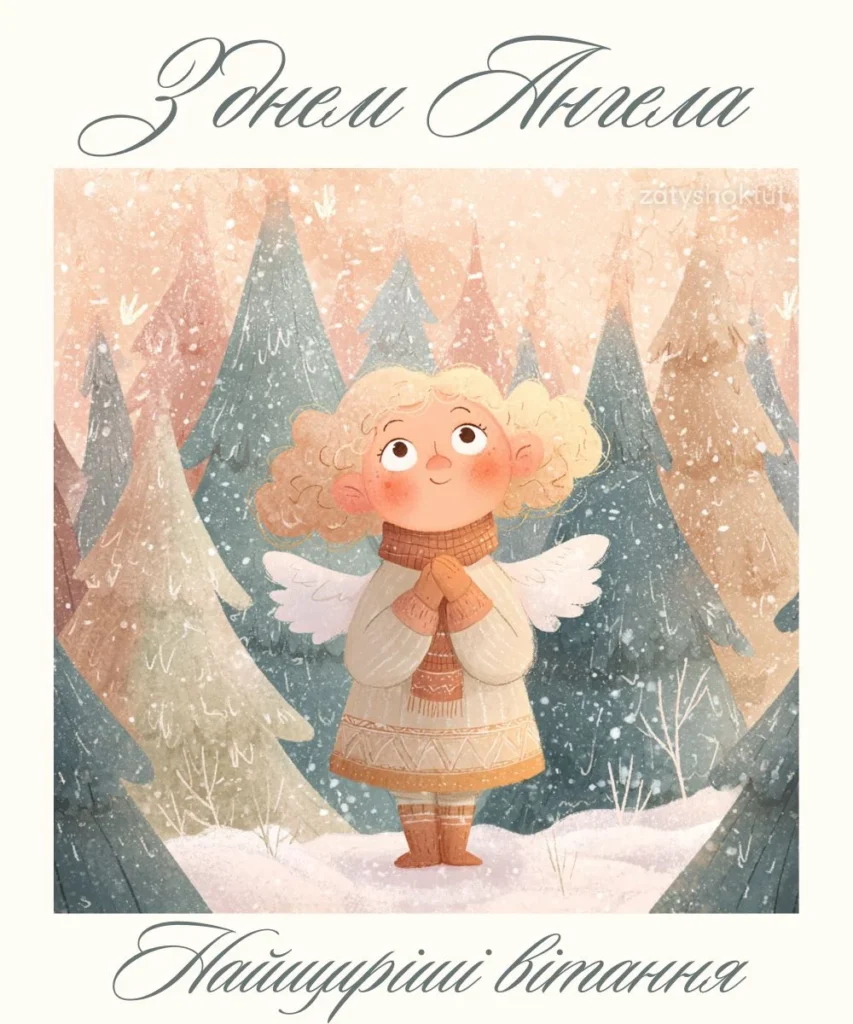 Дівчинка-ангел у зимовому лісі з найщирішими побажаннями
