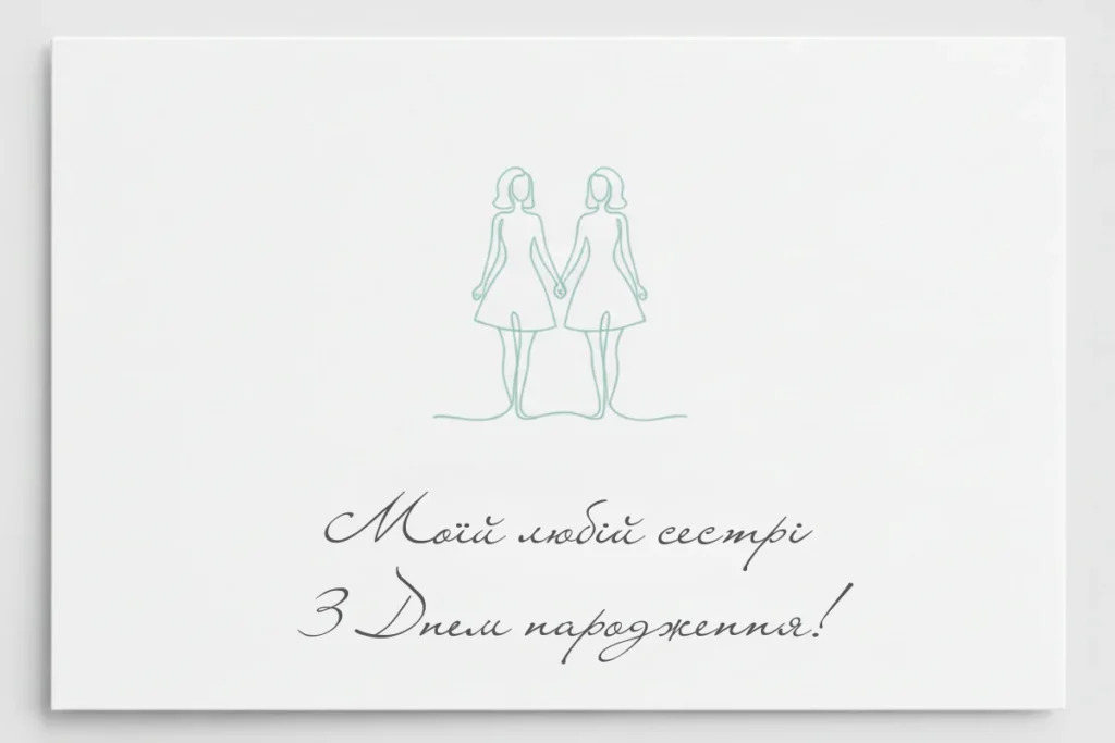 Мінімалістична листівка з силуетами двох сестер