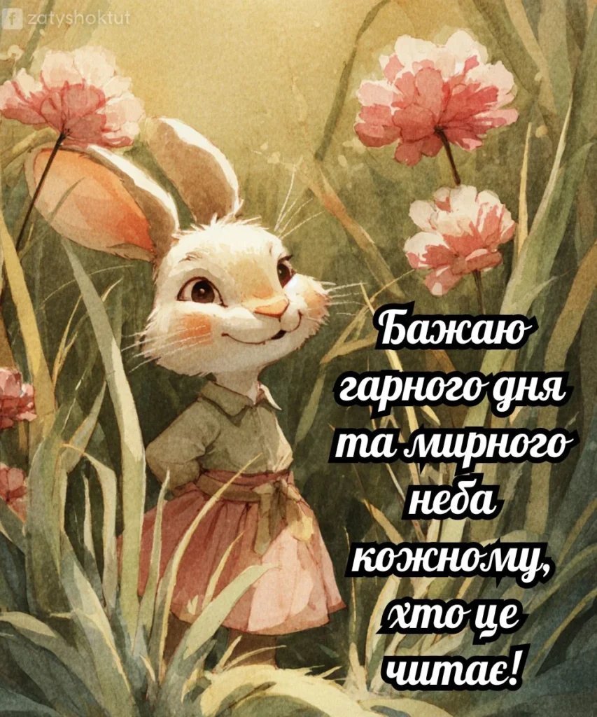 Зайчик в спідниці та сорочці стоїть серед трави