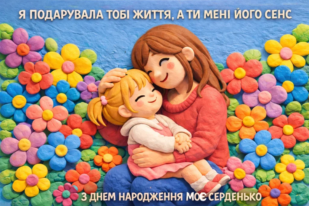 Мама та доня у пластилінових квітах