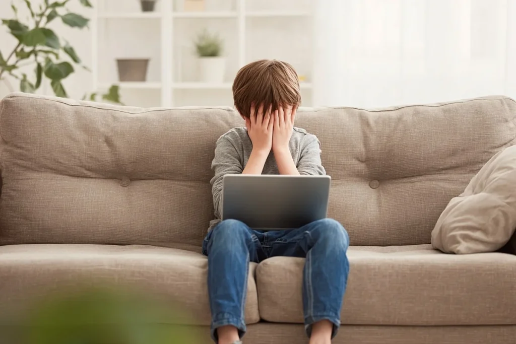 Хлопчик злякався побаченого на екрані ноутбука