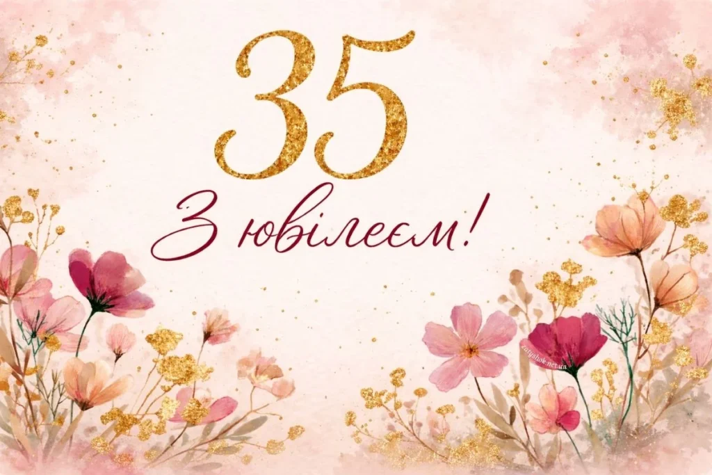 Привітання з 35-річчям на рожевому фоні