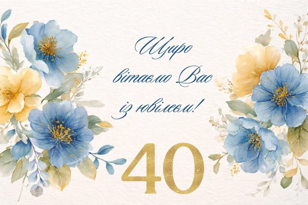 Листівка на 40-річчя з жовто-блакитними квітами