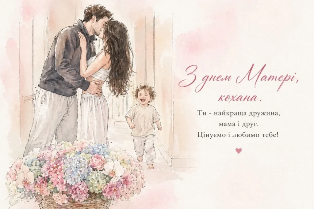 Чоловік цілує дружину у День матері