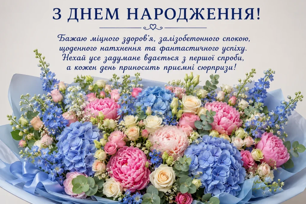 Шикарний букет з гортензіями для привітання у День народження