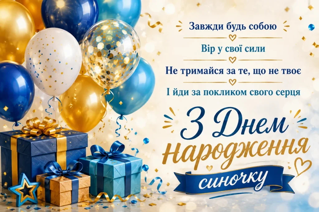 Повітряні кульки та подарунки для сина