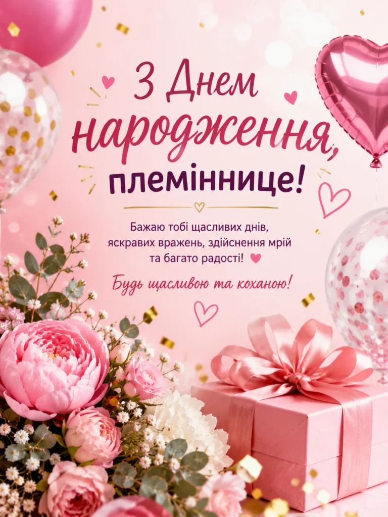 Рожева листівка з Днем народження племінниці
