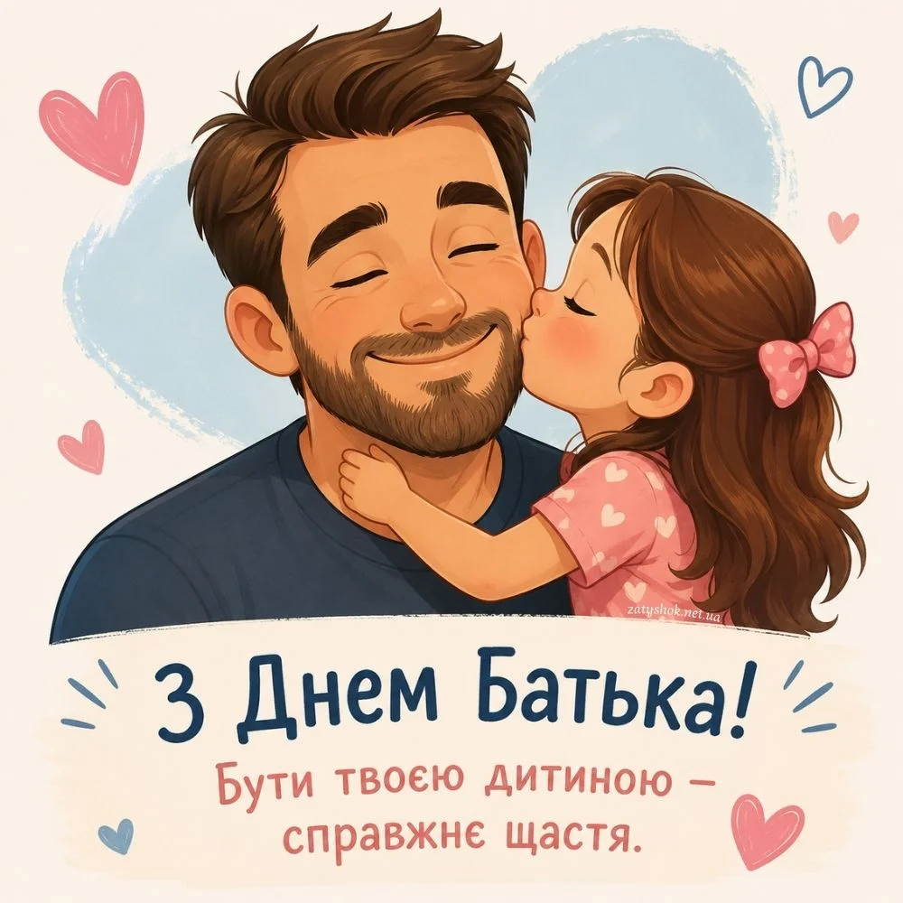 Дівчинка цілує тата в щоку