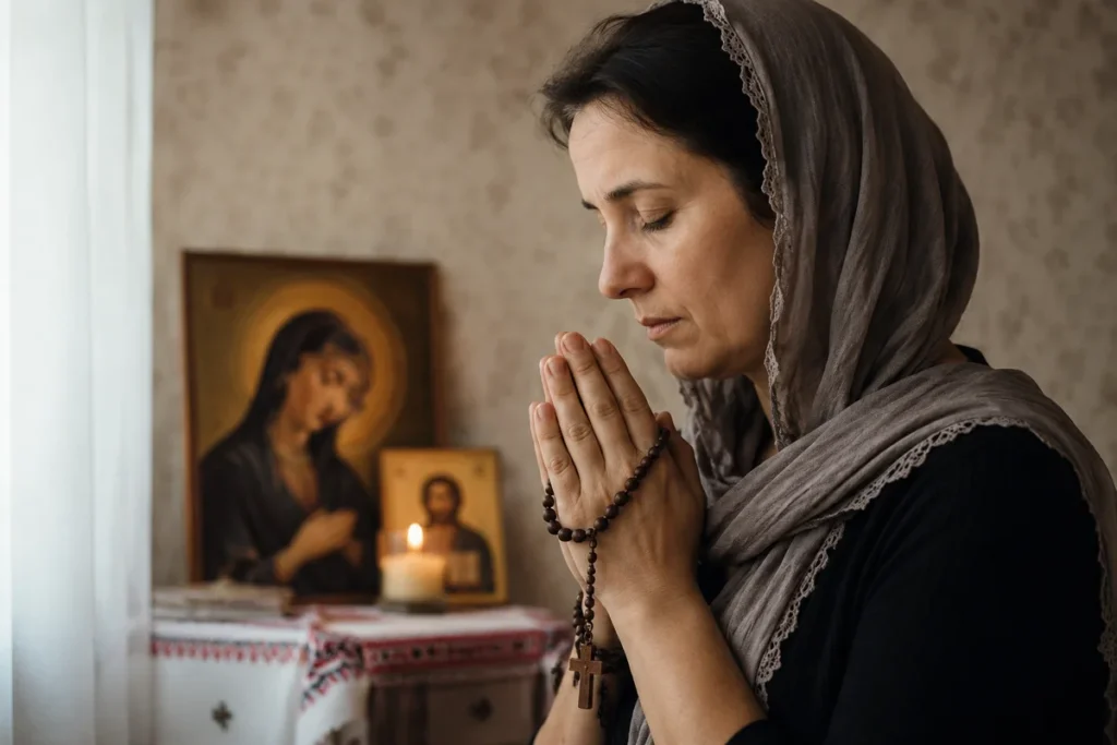 Мама молиться за здоров'я своїх дітей