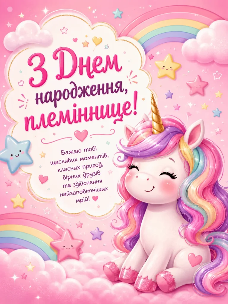 Листівка з єдинорогом для маленької дівчинки