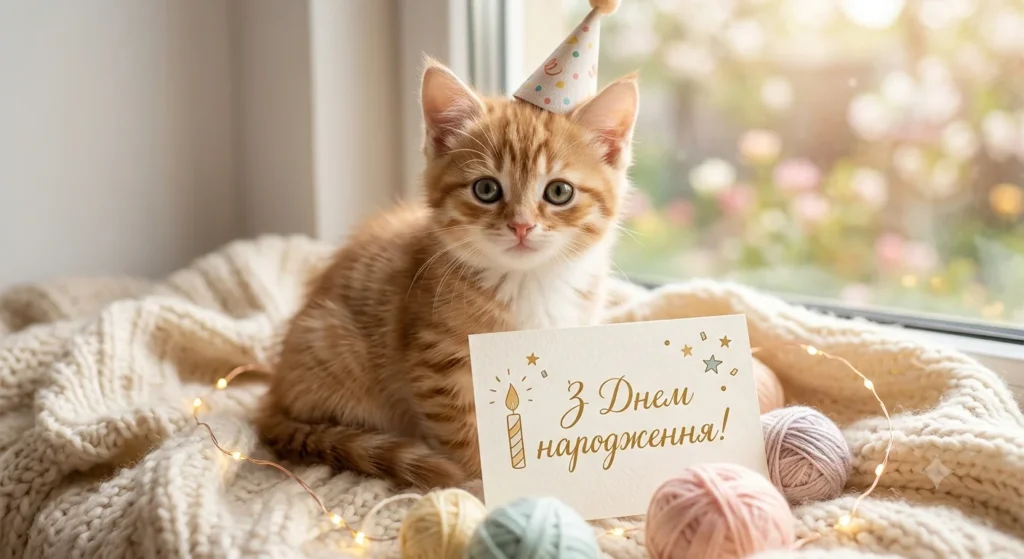 Руде кошеня з листівкою