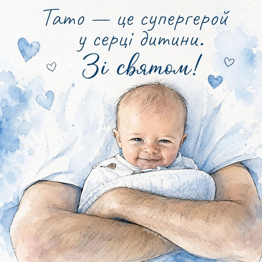 Немовля в руках тата посміхається