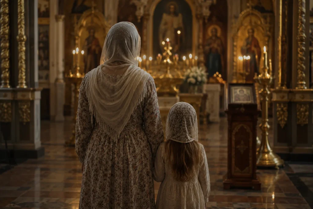 Мама з донечкою в храмі