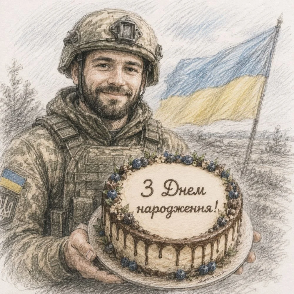 Український військовий тримає торт у руках