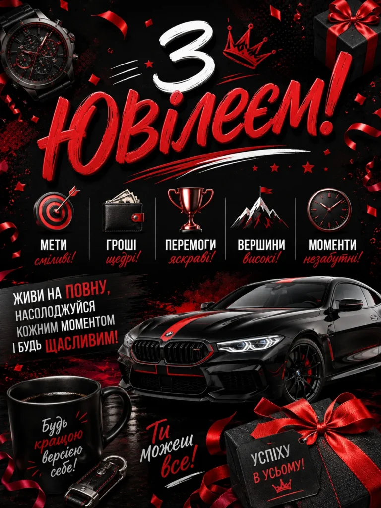 Червоно-чорна листівка для чоловіка із машиною bmw