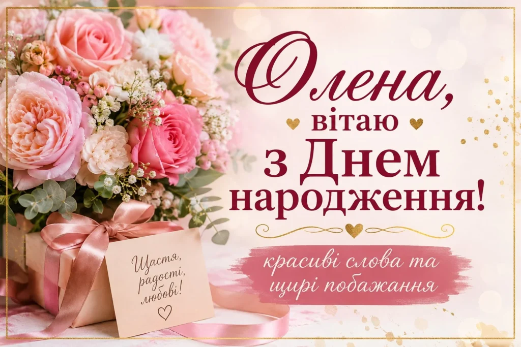 Душевні, веселі, короткі та багатослівні привітання для Олени в її День народження з гарними листівками