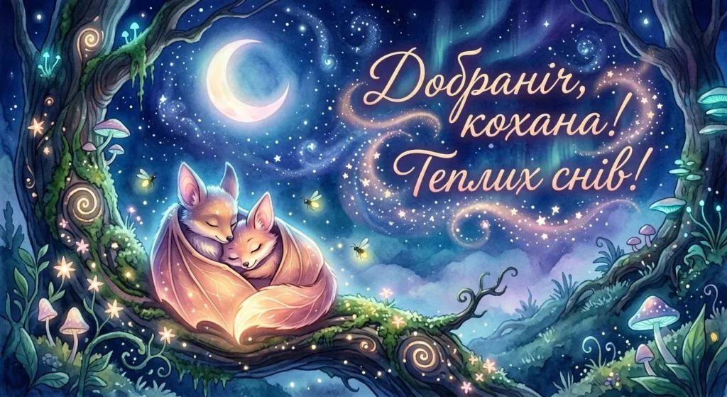 Лисички у казковому лісі під нічним небом