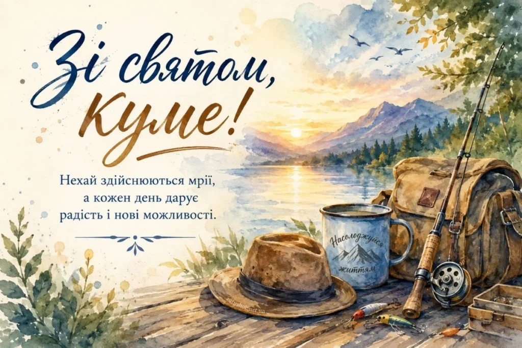 Листівка для кума з темою рибалки