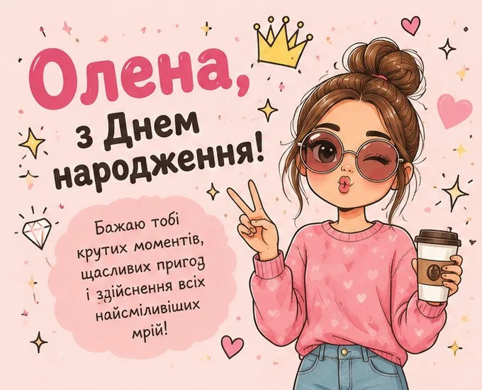 Прикольна мальована листівка з картинкою, що додає настрою, та з приємними побажаннями