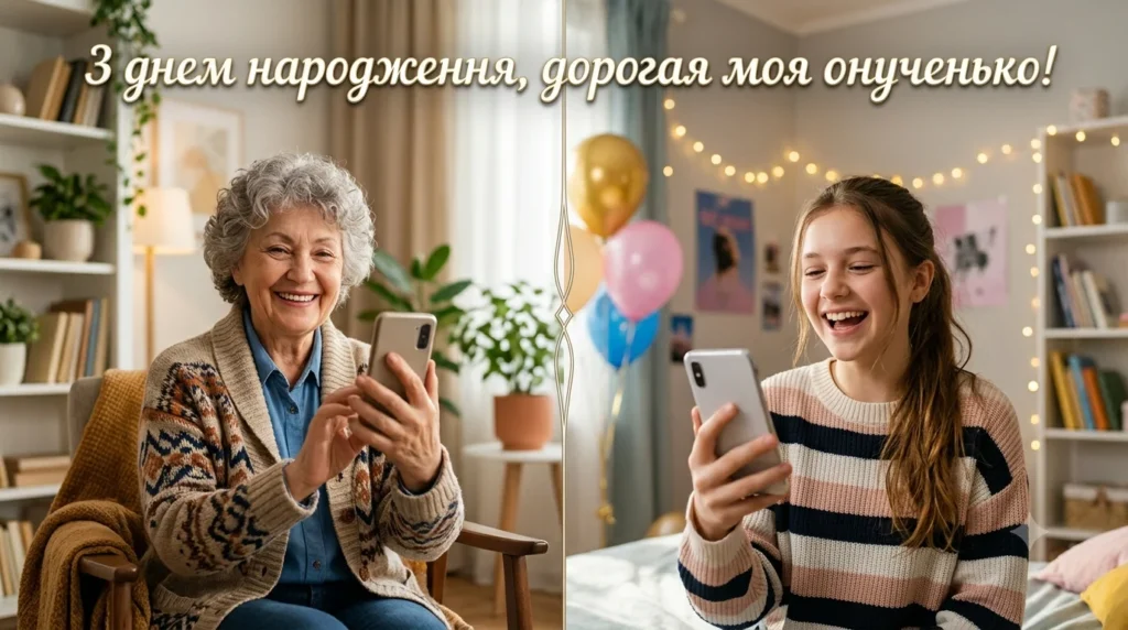 Бабуся вітає онучку по телефону