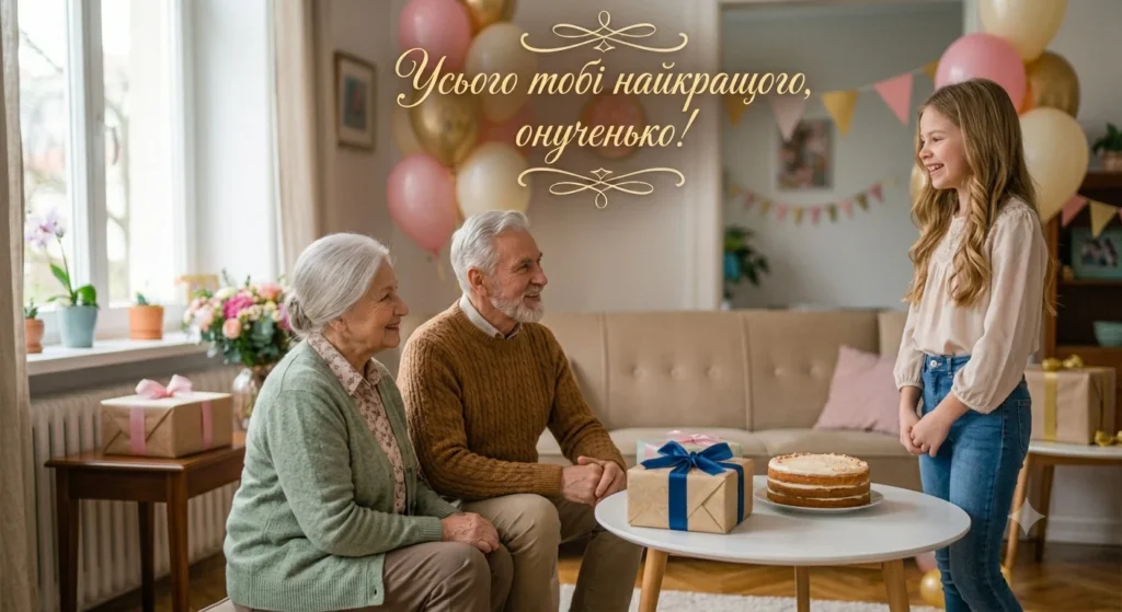 Бабуся і дідусь вітають онучку з Днем народження