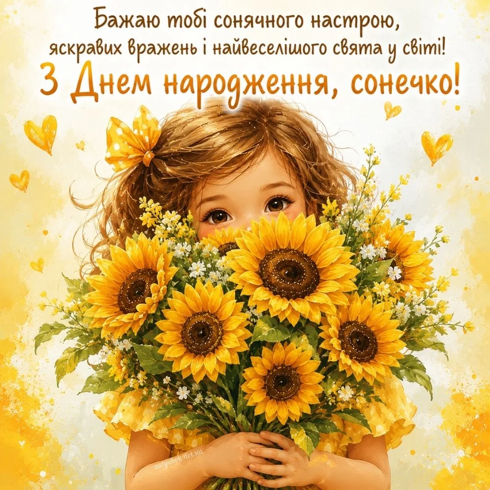 Дівчинка з букетом соняшників