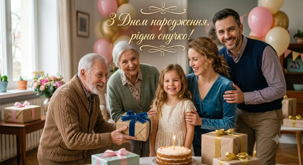 Родина біля маленької іменинниці