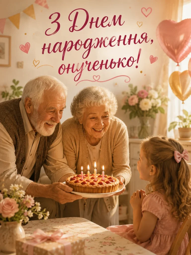 Дідусь і бабуся вітають онучку з Днем народження