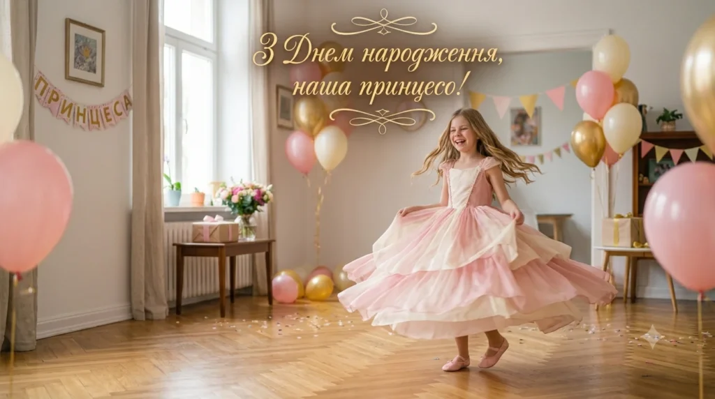 Іменинниця кружляє в рожевій сукні